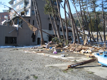 海岸からみた浪板観光ホテル