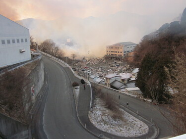 震災翌朝の町