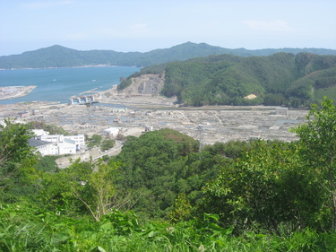 大槌城跡地から見た町内と大槌湾