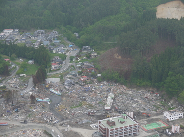 大槌町の被災状況の航空写真
